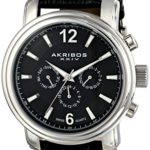 Akribos XXIV Men’s AK734SSB Swiss Quartz Movement Watch with Black Dial and Black Genuine Leather Strap