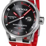 Locman Italy Men’s ‘Montecristo Classic Auto’ Automatic Stainless Steel and Rubber Diving Watch, Color:Red (Model: 051100BKFRD0GOR)