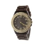 Geneva Platinum Silicone Jelly Watch, Brown and Gold