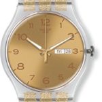 Swatch Golden Dial Golden Sparkle Silicone Ladies Watch SUOK704