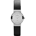 Skagen Black Leather & Steel Watch