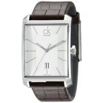Calvin Klein Men’s K2M21126 ‘Window’ Silver Dial Brown Leather Strap Swiss Quartz Watch