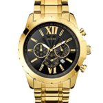 GUESS Men’s U0193G1 Sporty Gold-Tone Stainless Steel Watch with Chronograph Dial and Deployment Buckle