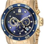 Invicta Men’s 0073 Pro Diver Collection Chronograph 18k Gold-Plated Watch with Link Bracelet