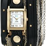 La Mer Collections Women’s LMDUOSTUD001 Venice Gold-Tone Watch with Wraparound Black Leather Band
