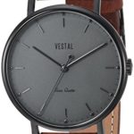 Vestal ‘Sophisticate’ Swiss Quartz Stainless Steel and Leather Dress Watch, Color:Brown (Model: SP42L09.BR)