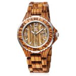 CUCOL Men’s Zebra Wood Watch Analog Quartz Date Display Geometrical Link Wooden Wristwatch with Gift Box