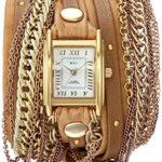 La Mer Collections Women’s Quartz Metal and Leather Casual Watch, Color:Beige (Model: LMDUOSTUD003)