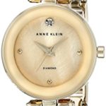 Anne Klein Women’s AK/1980TMGB Diamond-Accented Dial Tan and Gold-Tone Bangle Watch