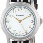 Pedre Women’s 0231SX Black/ White Striped Grosgrain Strap Silver-Tone Watch