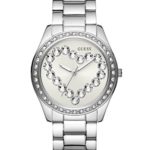GUESS Women’s Stainless Steel Crystal Heart Watch, Color: Silver-Tone (Model: U1061L1)