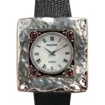 Pedre Women’s Antique Sterling Silver .925 Black Lizard Embossed Leather Strap Watch # 7725SX-BlackLiz
