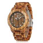 CUCOL Mens Zebra Wood Watch Analog Quartz Minimalism Handmade Wooden Wristwatch with Gift Box