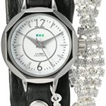 La Mer Collections Women’s Quartz Silver-Tone and Leather Watch, Color:Black (Model: LMDELCRY1504)