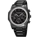 Akribos XXIV Men’s Quartz Multifunction Crystal Accented Black Stainless Steel Bracelet Watch – AK999BK