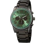 Akribos XXIV Men’s Swiss Quartz Multi-Function Grey Accented Green Sunray Dial with Black Stainless Steel Bracelet Watch AK912GN