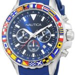 Nautica Men’s ‘NST 1000 FLAGS’ Quartz Stainless Steel and Silicone Casual Watch, Color:Blue (Model: NAD19562G)