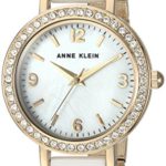 Anne Klein Women’s AK/2348WTDB Swarovski Crystal Accented Gold-Tone and White Ceramic Bangle Watch