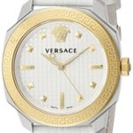 Versace Women’s VQD020015 Dylos Two-Tone Watch with White Lizard-Embossed Leather Band