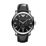 Emporio AR0431 Armani Gents Stainless Steel Chronograph Watch with Black Leather Strap