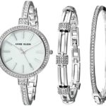 Anne Klein Women’s AK/2847SVST Swarovski Crystal Accented Silver-Tone Watch and Bangle Set