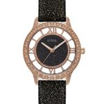 GUESS Women’s Stainless Steel Glitz Leather Casual Watch, Color: Black (Model: U1014L1)