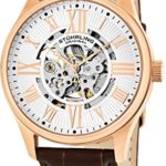 Stuhrling Original Mens Stainless Steel, Rose Gold Plated, Automatic Watch, Silver Skeleton Dial, Brown Leather Band, 747 Series