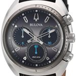 Bulova Men’s ‘Curv Collection’ Quartz Stainless Steel and Leather Casual Watch, Color:Black (Model: 98A155)