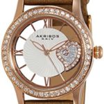 Akribos XXIV Women’s AK811BR Quartz Movement Watch with Rose Gold and See Thru Heart Dial Featuring a Brown Satin Strap