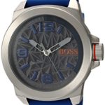 BOSS Orange Men’s Quartz Stainless Steel and Leather Casual Watch, Color:Blue (Model: 1513355)