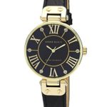 Anne Klein Women’s AK/1396BMBK Gold-Tone Black Mother-Of-Pearl Dial Leather Dress Watch