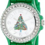 Geneva Women’s 5573_xmasgreentree Holiday Boyfriend White Dial with Christmas Tree and Crystals Watch