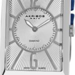 Akribos XXIV Men’s AK542BU Essential Rectangular Stainless Steel Diamond Strap Watch