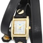 La Mer Collections Women’s LMWTW1035 Gold-Tone Watch with Black Leather Wrap-Around Band