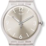 Swatch Mirrormellow Shimmer Silver Glitter Dial Transparent Silicone Ladies Watch SUOK112