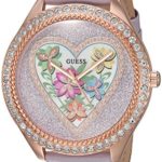 GUESS Women’s U0908L1 Trendy Rose Gold-Tone Stainless Steel Watch with Analog Dial and Purple Strap Buckle