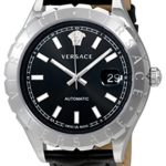 Versace Men’s ‘HELLENYIUM’ Swiss Automatic Stainless Steel and Leather Casual Watch, Color:Black (Model: VZI010017)