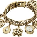 Anne Klein Women’s  10-8096CHRM Swarovski Crystal Accented Gold-Tone Charm Bracelet Watch