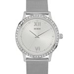 GUESS Women’s Dressy Watch with White Dial , Crystal-Accented Bezel and Mesh G-Link Band