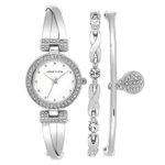 Anne Klein Silvertone Crystal Accented Bangle Bracelet Set