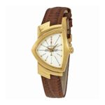 H24101511 Hamilton Ventura Womens Watch Rose Gold PVD Case White Dial Brown Leather NEW