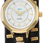 La Mer Collections Women’s Quartz Metal and Leather Casual Watch, Color:Black (Model: LMSW9050)