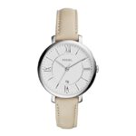 Fossil Women’s 36mm Jacqueline Silvertone Watch With Ivory Leather Strap