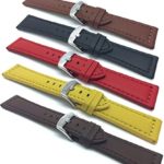 20mm to 28mm, Racer with Stitching, Genuine Leather Watch Strap Band, with Stainless Steel Buckle, Comes in Black, Brown, Red, Tan and Yellow
