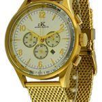 Adee Kaye #AK9040-MG Men’s Retro Collection Gold Tone Stainless Steel Mesh Band Silver Dial Chronograph Watch