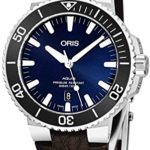 Oris Aquis Date Mens Stainless Steel Automatic Diver Watch Swiss Made – 43mm Analog Blue Face Sapphire Crystal Dive Watch – Brown Leather Band Diving Watches For Men 300M Waterproof 733 7730 4135