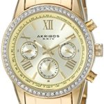Akribos XXIV Women’s AK872YG Round Champagne Dial Crystal Accent Three Hand Quartz Gold Tone Bracelet Watch