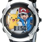 Pokémon Kids’ Digital Watch with Silver Bezel, Black Strap, Flashing LED Lights – Official Pokémon Characters on the Dial, Safe for Children – Model: POK3018