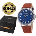 Akribos XXIV Men’s Classic Watch AK1025 Series – Arabic Numeral Markers With a Comfortable Canvas Covered Genuine Leather Strap –