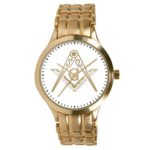 Pedre Men’s Round Gold-Tone Bracelet Masonic Blue Lodge Watch 0061GBL